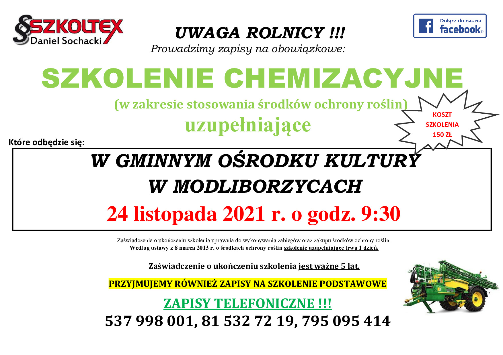 Plakat Szkolenie chemizacyjne dla rolników